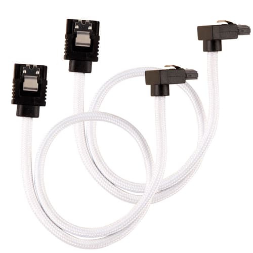 Corsair Premium Sleeved SATA 6Gbps 30cm 90° Connector Cable (White)