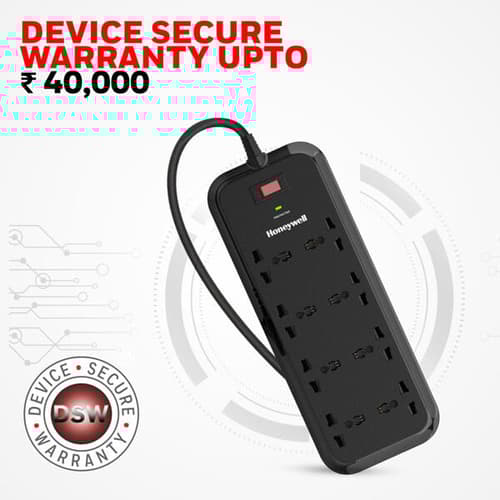 Honeywell 8 Socket 2 Meter Surge Protector (Black)