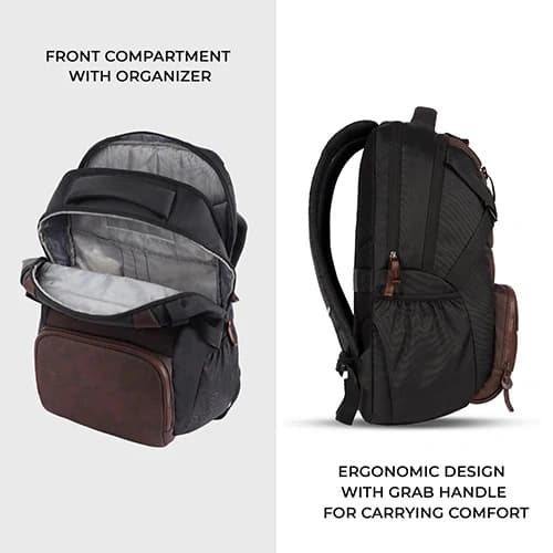 Gear Aspire 3 Faux Leather Black-Brown Laptop Backpack