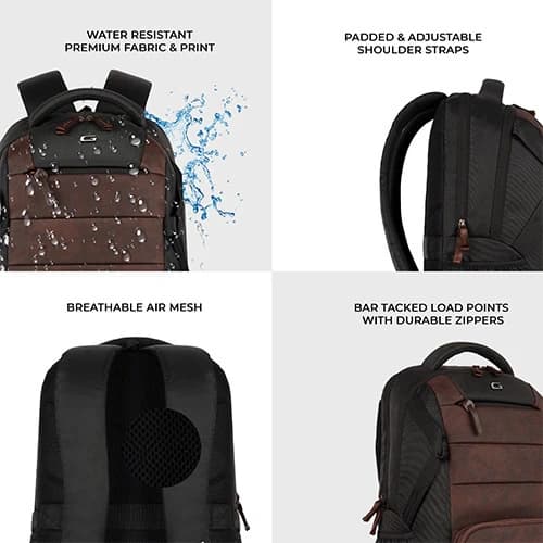 Gear Aspire 3 Faux Leather Black-Brown Laptop Backpack