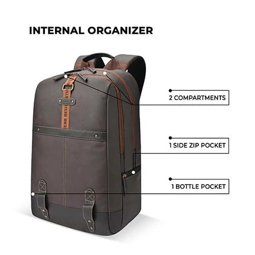 Gear Classic 4 Anti-Theft Faux Leather Black-Brown Laptop Backpack