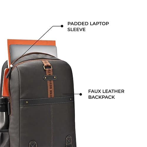 Gear Classic 4 Anti-Theft Faux Leather Black-Brown Laptop Backpack