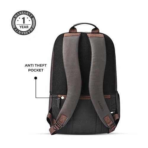 Gear Classic 4 Anti-Theft Faux Leather Black-Brown Laptop Backpack