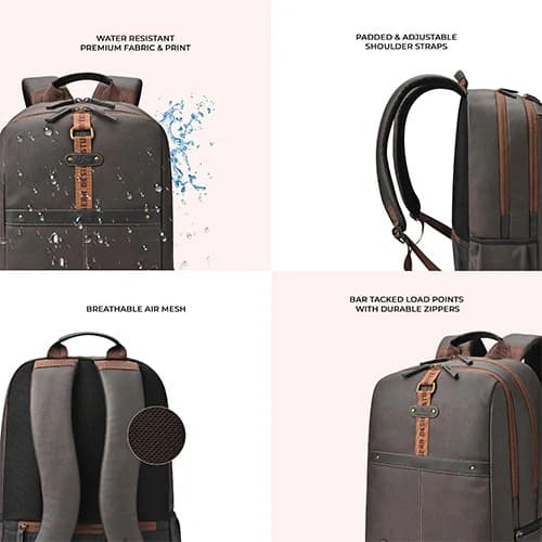 Gear Classic 4 Anti-Theft Faux Leather Black-Brown Laptop Backpack