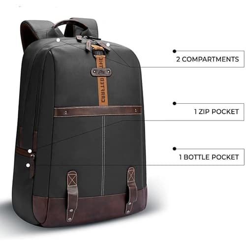 Gear Classic 4 Anti-Theft Faux Leather Black-Brown Laptop Backpack