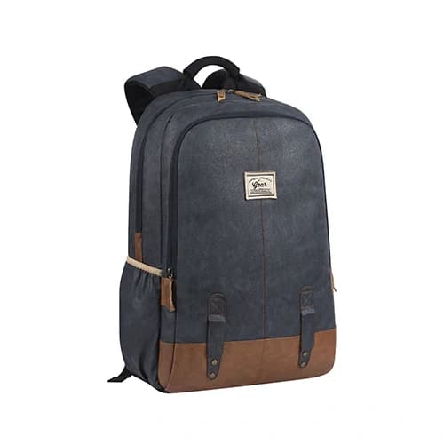 Gear Classic Faux Leather Navy Blue Tan Laptop Backpack