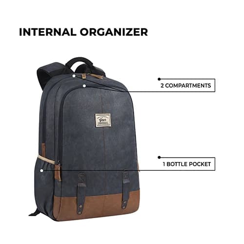 Gear Classic Faux Leather Navy Blue Tan Laptop Backpack