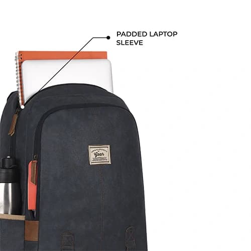 Gear Classic Faux Leather Navy Blue Tan Laptop Backpack