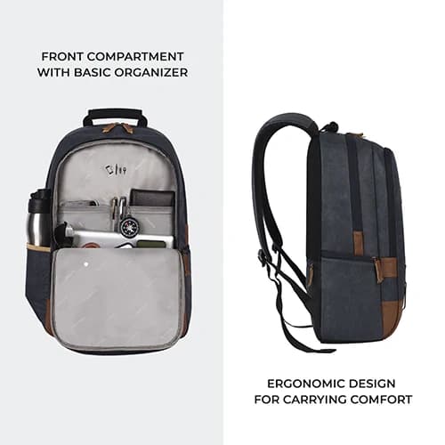 Gear Classic Faux Leather Navy Blue Tan Laptop Backpack