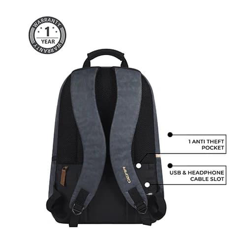 Gear Classic Faux Leather Navy Blue Tan Laptop Backpack
