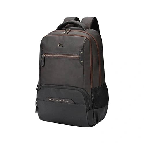 Gear Quantum 3 Anti-Theft Faux Leather Brown-Black Laptop Backpack, With Raincover