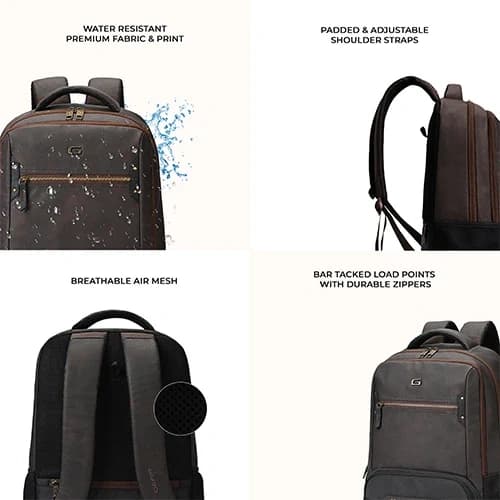 Gear Quantum 3 Anti-Theft Faux Leather Brown-Black Laptop Backpack, With Raincover