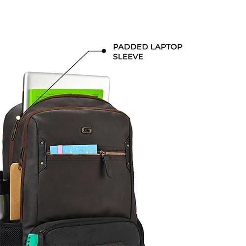 Gear Quantum 3 Anti-Theft Faux Leather Brown-Black Laptop Backpack, With Raincover