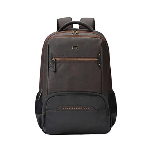 Gear Quantum 3 Anti-Theft Faux Leather Brown-Black Laptop Backpack, With Raincover