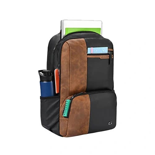 Gear Vintage 4 Anti-Theft Faux Leather Black Tan Laptop Backpack