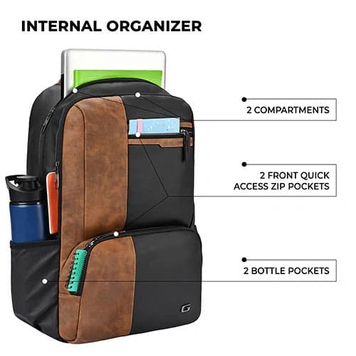 Gear Vintage 4 Anti-Theft Faux Leather Black Tan Laptop Backpack