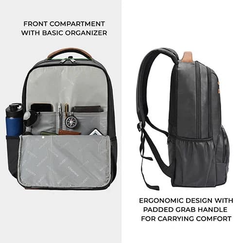 Gear Vintage 4 Anti-Theft Faux Leather Black Tan Laptop Backpack