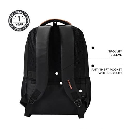 Gear Vintage 4 Anti-Theft Faux Leather Black Tan Laptop Backpack