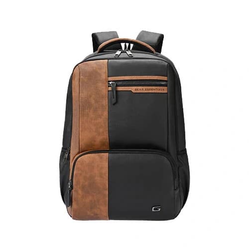 Gear Vintage 4 Anti-Theft Faux Leather Black Tan Laptop Backpack