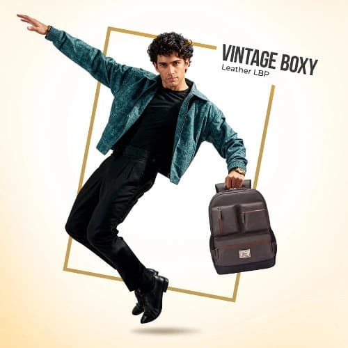 Gear Vintage Boxy Faux Leather Brown-Black Laptop Backpack