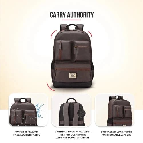 Gear Vintage Boxy Faux Leather Brown-Black Laptop Backpack