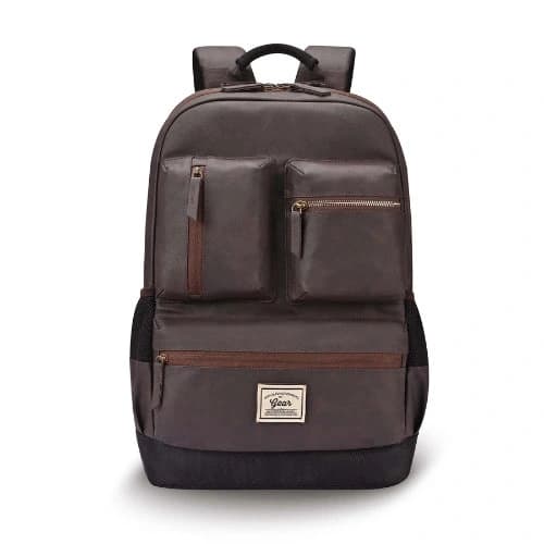 Gear Vintage Boxy Faux Leather Brown-Black Laptop Backpack