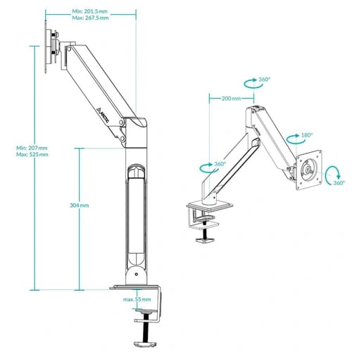 Arctic X1-3D Gas Spring Monitor Arm Desk Mount (Matt Black)