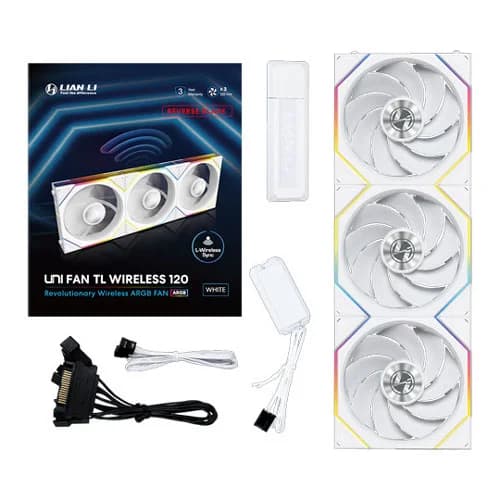 Lian Li UNI Fan TL Wireless ARGB 120mm Reverse Blade White Cabinet Fan, Triple Pack