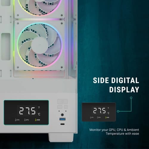 Ant Esports Crystal X3 LCD ARGB White ATX Mid Tower Case