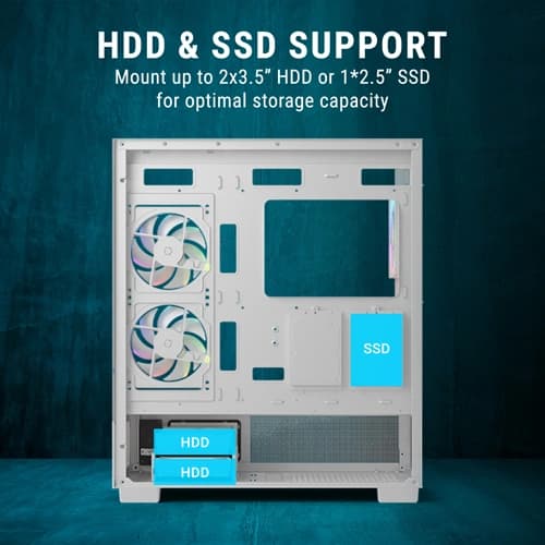 Ant Esports Crystal X3 LCD ARGB White ATX Mid Tower Case