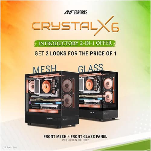 Ant Esports Crystal X6 ARGB (ATX) Mid Tower Cabinet (Black)