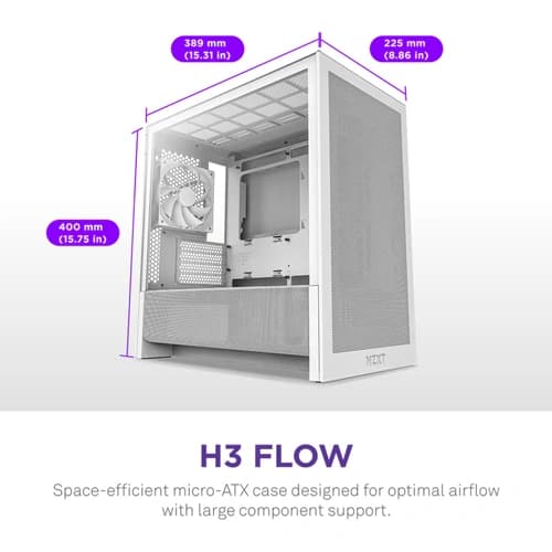 NZXT H3 Flow M-ATX Mini Tower White Case 2025 Edition