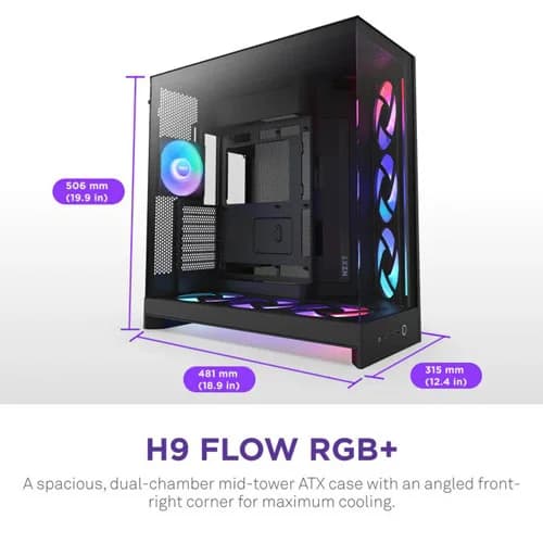 Nzxt H9 Flow RGB Plus 2025 Edition E-ATX Mid Tower Case