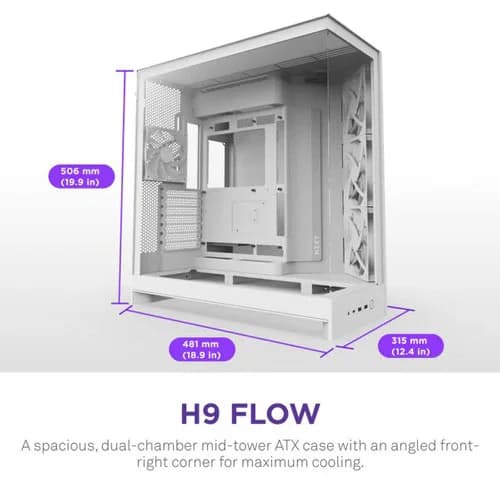 Nzxt H9 Flow White 2025 Edition E-ATX Mid Tower Case
