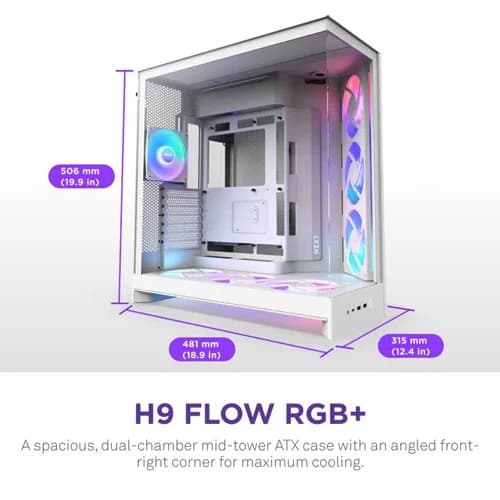 Nzxt H9 Flow RGB Plus 2025 Edition White E-ATX Mid Tower Case