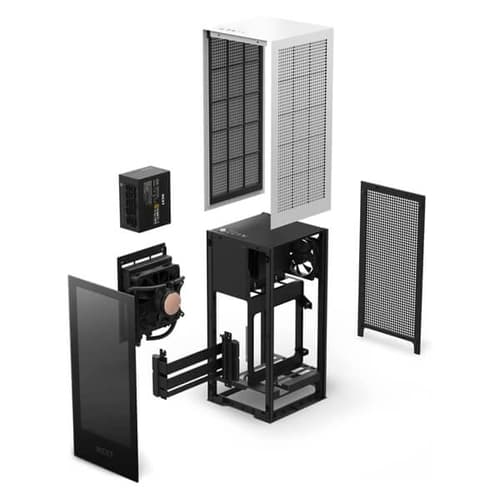 Nzxt H1 Version 2 With PSU, AIO, and Riser Card (M-ITX) Mini Tower Cabinet (Matte White)