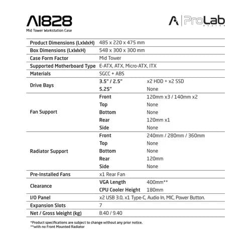 ProLab Design AI828 Mid Tower Workstation PC Case