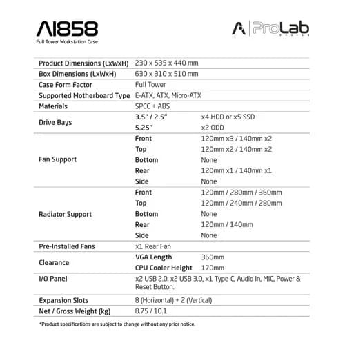 ProLab Design AI858 Full Tower Workstation PC Case