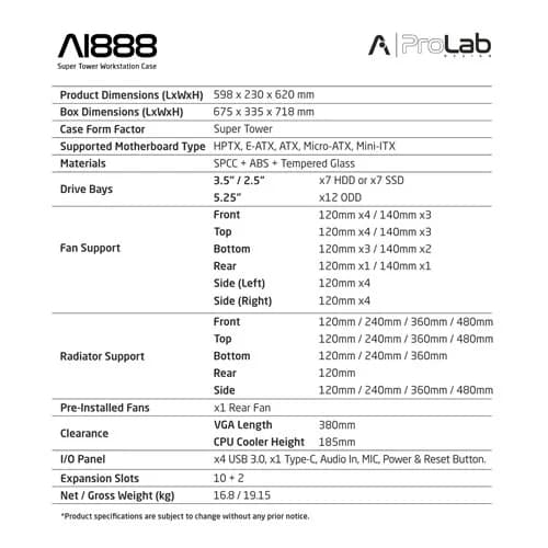ProLab Design AI888 Super Tower Workstation PC Case