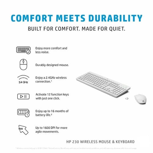 HP 230 Wireless White Keyboard and Mouse Combo HP 230 Wireless White Keyboard and Mouse Combo