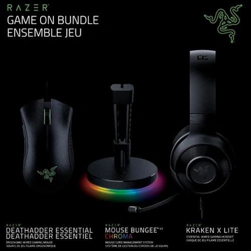 Razer Game On Bundle of Mouse, Mouse Cable Holder and Headset