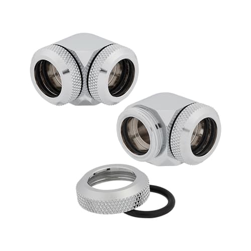 Corsair Hydro X Series XF Hardline 90° 14mm OD Fitting Twin Pack (Chrome)