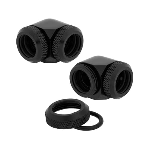 Corsair Hydro X Series XF Hardline 90° 14mm OD Fitting Twin Pack (Black)