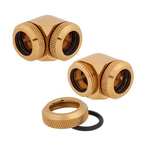 Corsair Hydro X Series XF Hardline 90° 14mm OD Fitting Twin Pack (Gold)
