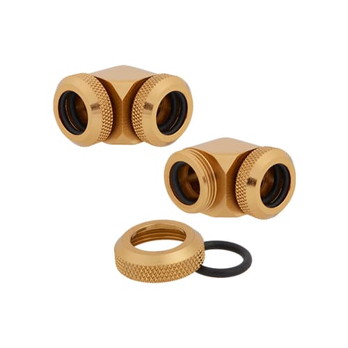 Corsair Hydro X Series XF Hardline 90° 12mm OD Fitting Twin Pack (Gold)