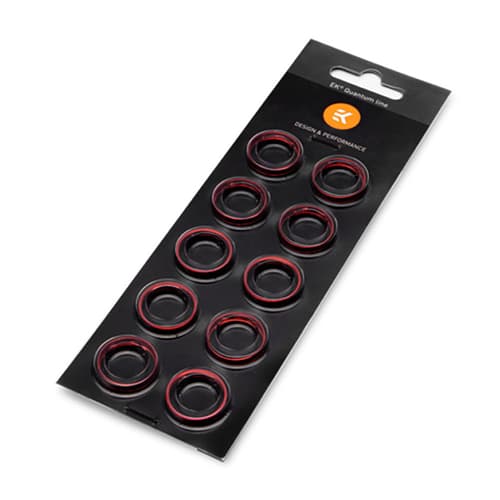 EK-Quantum Torque - Color Ring - 10-Pack HDC 16 - For 16mm Hard Tube Compression Fittings (Red)