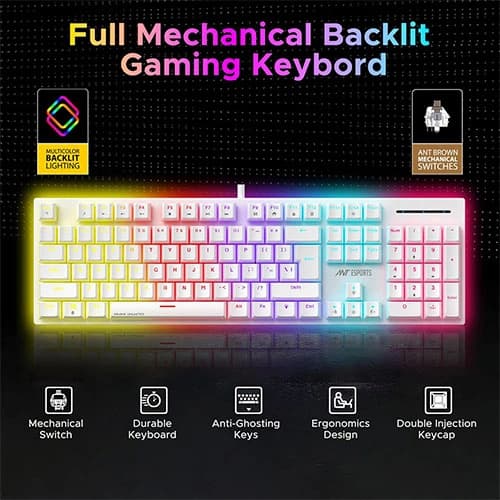 Ant Esports MK3400 Pro V3 White Mechanical Gaming Keyboard with Brown Switches