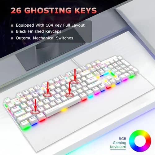 Ant Esports MK4100 RGB White Keyboard with Red Switches