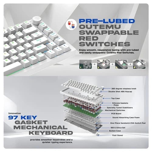 Cosmic Byte CB-GK-42 Phantom TKL Gasket White Mechanical RGB Keyboard with Red Switches