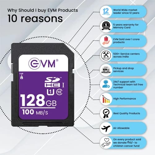 EVM 128GB Class 10 U1 SD HC Memory Card